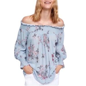 ZARA Premium Denim Collection Floral Print Off Shoulder Top